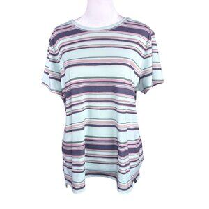 LL Bean Women's XL PET Everyday SunSmart Tee Short Sleeve Cool Sea Blue Stripe